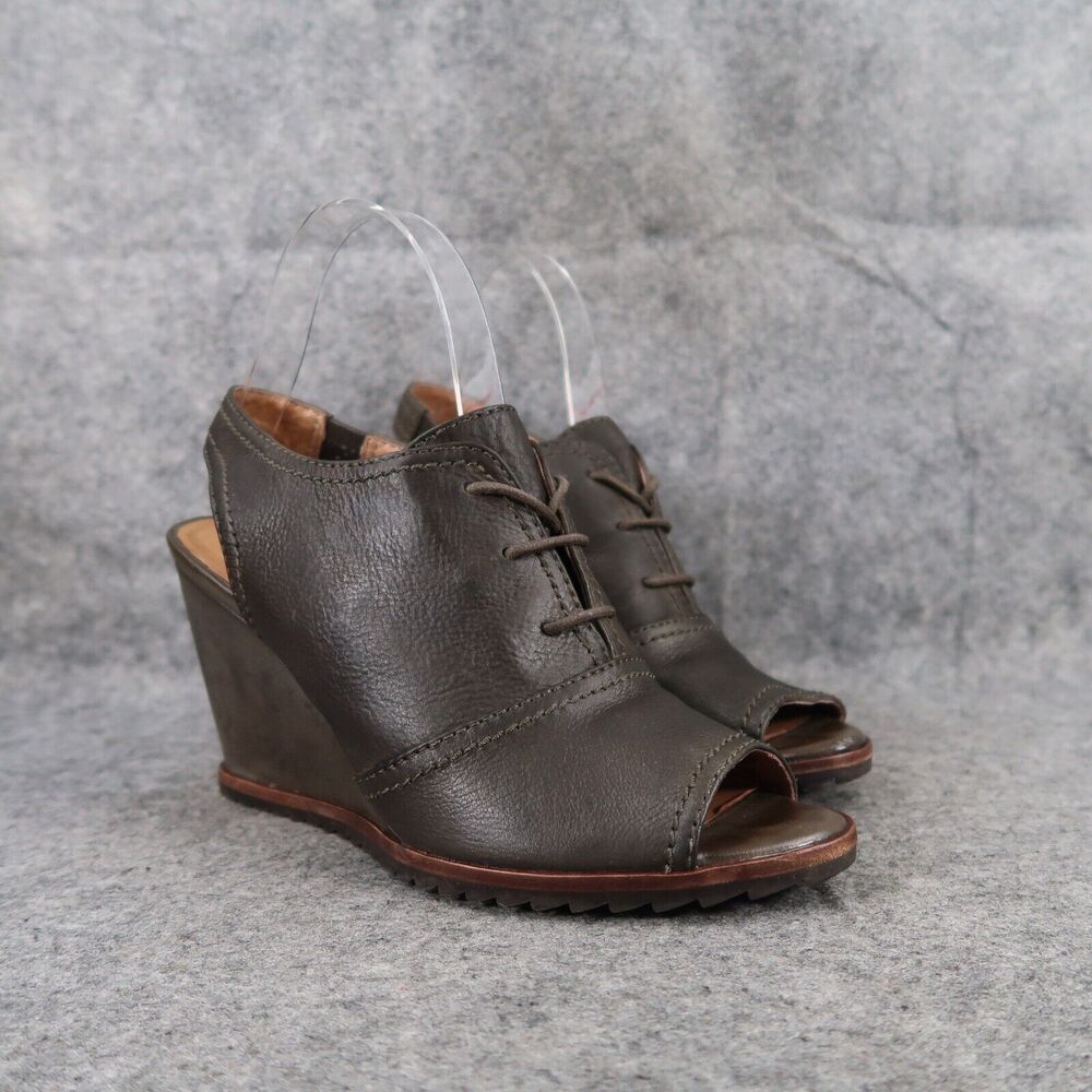Biala Shoes Women 38 Bootie Wedge Fashion Leather Lace Up Bayley Slingback Olive